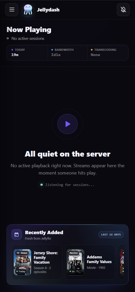 Jellydash showing an idle Now Playing view on Android